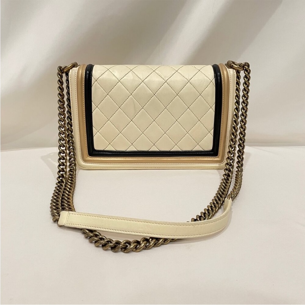 Chanel Vintage Boy Bag cream , black and gold bag - Picture 2 of 16